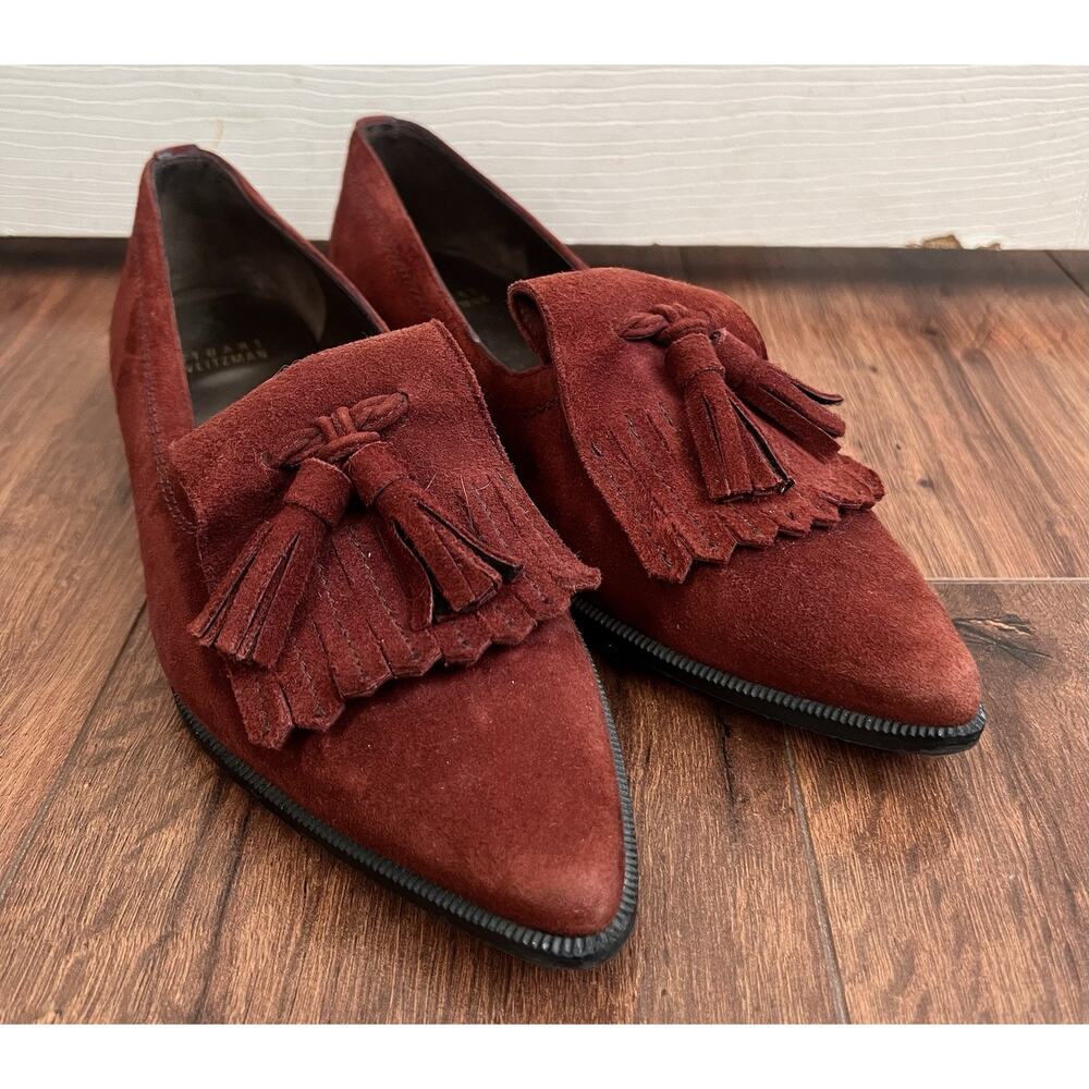 STUART WEITZMAN Avatass Terracotta Suede Kiltie Tassel Loafers - Picture 6 of 10